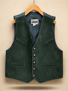 Pelle Cuir Genuine Suede Leather Western Vest Green XL Vintage Unisex Boho